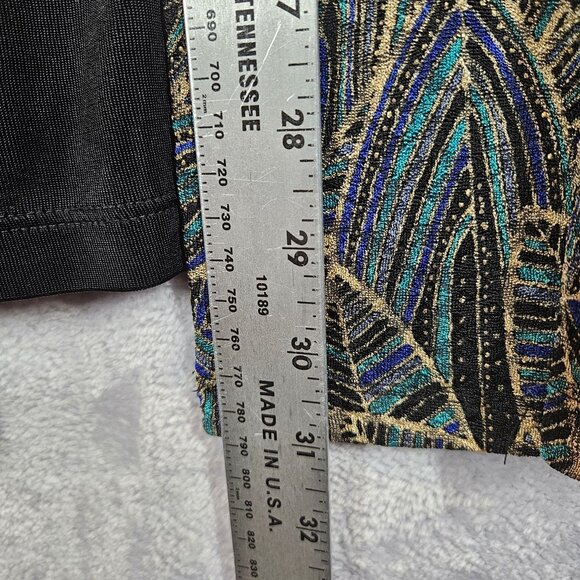 JM Collection Woman 3X layered look blouse Black Multicolor Gold Leaf Pattern - Picture 3 of 12